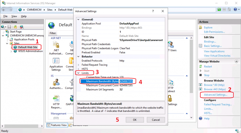 BITs Throttling for SCCM DP - IIS Configuration