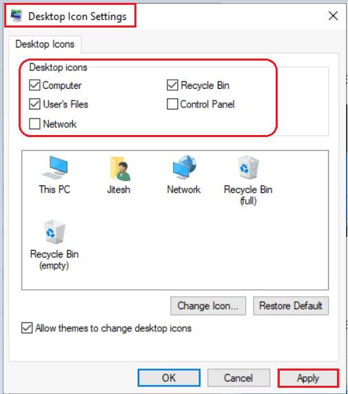 How to Add or Remove Default Desktop Icon in Windows 10