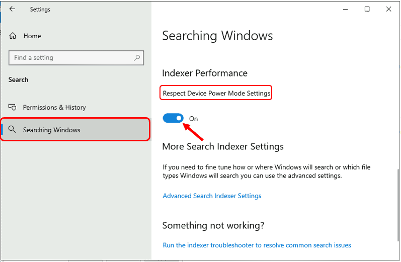How to Turn On Search Indexer Respect Device Power Mode Settings in Windows 10
